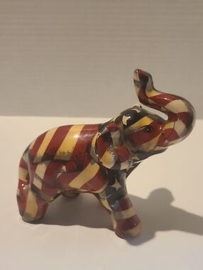 Patriotic Ceramic Elephant Figurine in Red, White, Blue